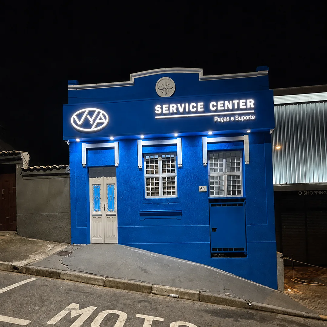 Fachada da VYA Service Center, loja e oficina autorizada em Bragança Paulista